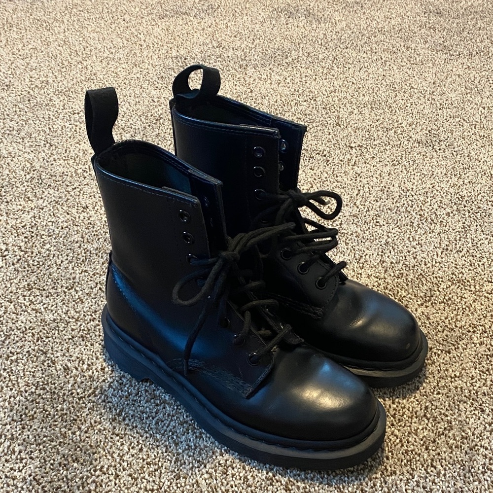 Dr. Martens Black Lace-Up Combat Boots with flaw